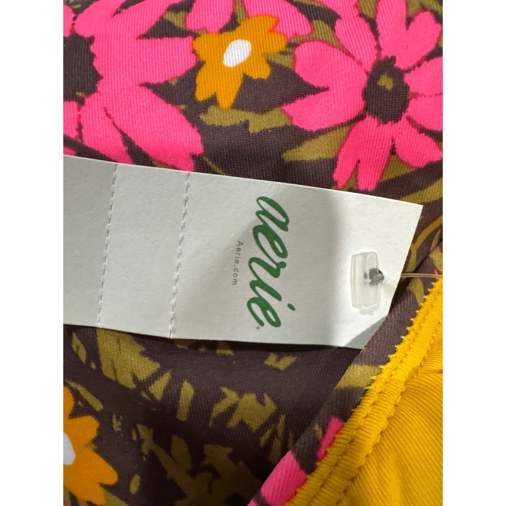 Aerie Women XL Retro Floral Scoop Bikini Top Pink Orange Brown 2309-215 NWT - Picture 4 of 12